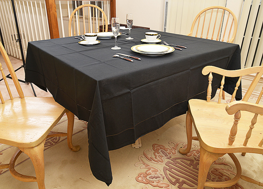 Happy Festive 70" Square tablecloth. Black color - Click Image to Close